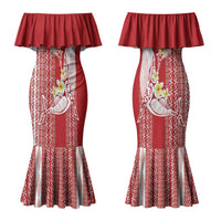 Swimming With Humpback Whales Season Tonga Couples Matching Mermaid Dress and Hawaiian Shirt Tongan Tofuaa Ngatu Pattern Red LT14 - Polynesian Pride