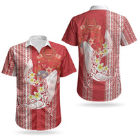 Swimming With Humpback Whales Season Tonga Couples Matching Off Shoulder Maxi Dress and Hawaiian Shirt Tongan Tofuaa Ngatu Pattern Red LT14 - Polynesian Pride