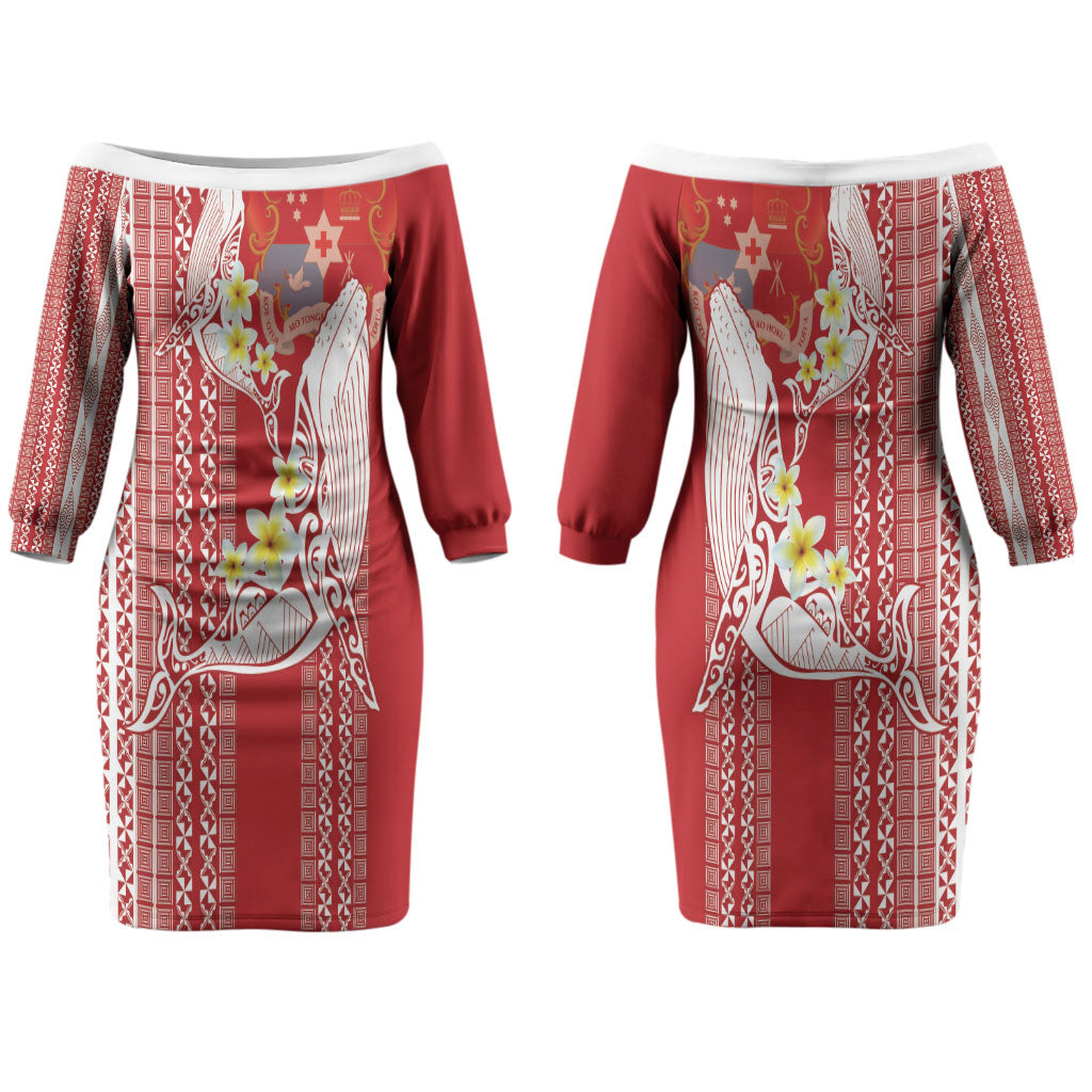 Swimming With Humpback Whales Season Tonga Couples Matching Off The Shoulder Long Sleeve Dress and Hawaiian Shirt Tongan Tofuaa Ngatu Pattern Red LT14 - Polynesian Pride