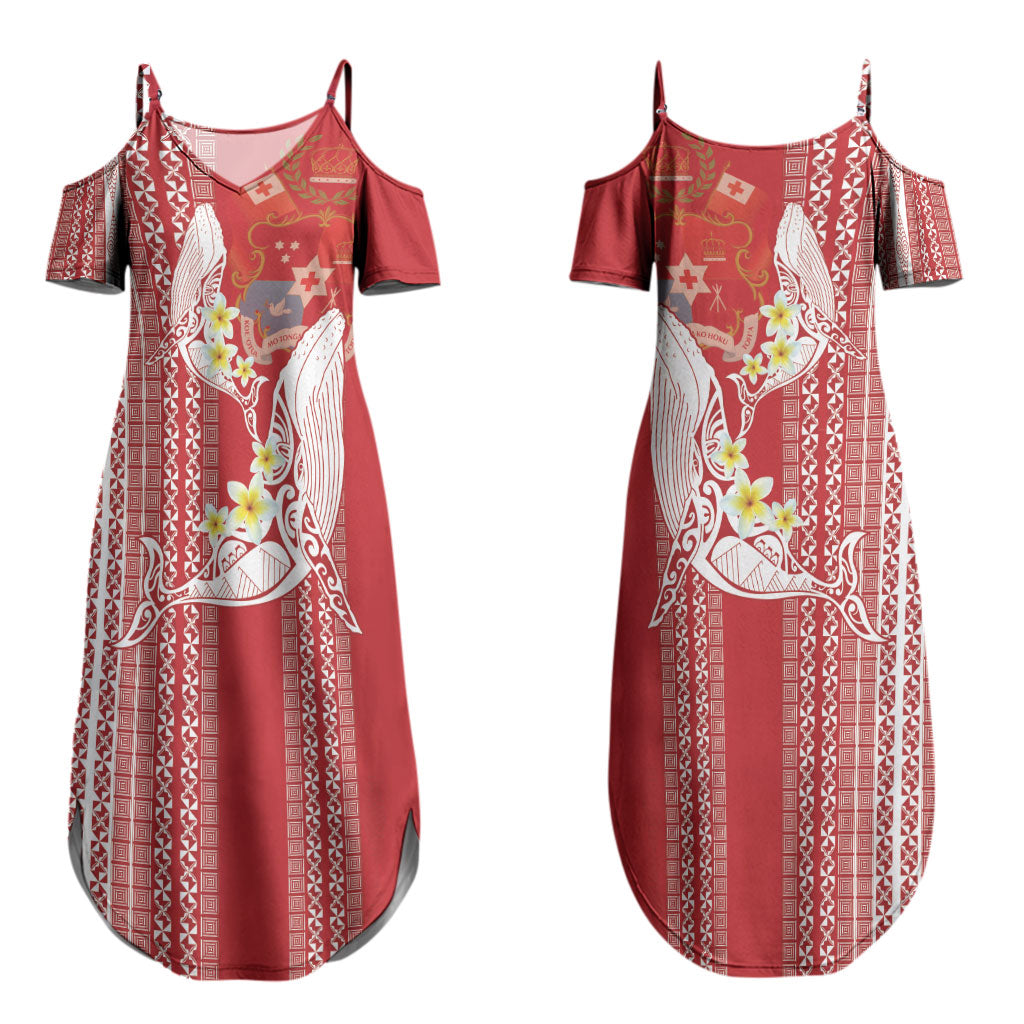 Swimming With Humpback Whales Season Tonga Couples Matching Summer Maxi Dress and Long Sleeve Button Shirt Tongan Tofuaa Ngatu Pattern Red LT14 - Polynesian Pride