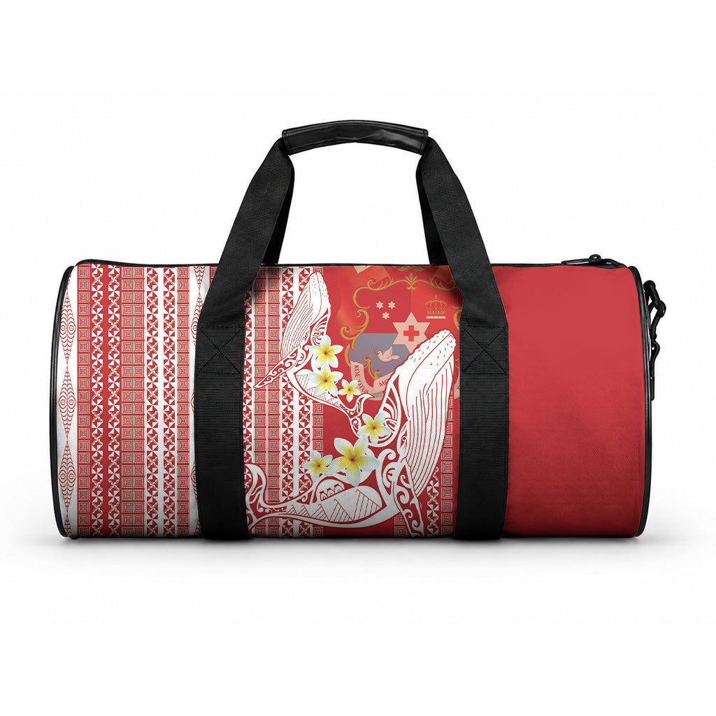 Swimming With Humpback Whales Season Tonga Duffle Bag Tongan Tofuaa Ngatu Pattern Red