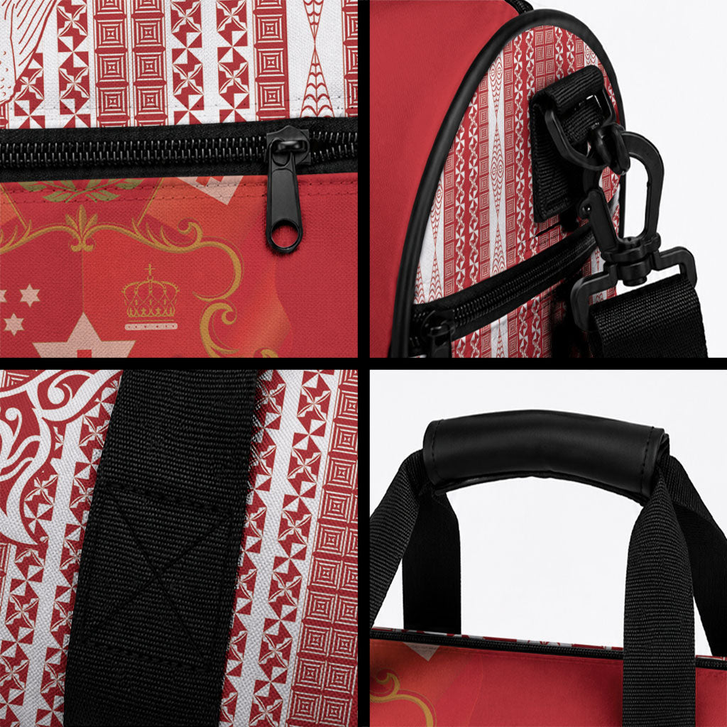 Swimming With Humpback Whales Season Tonga Duffle Bag Tongan Tofuaa Ngatu Pattern Red