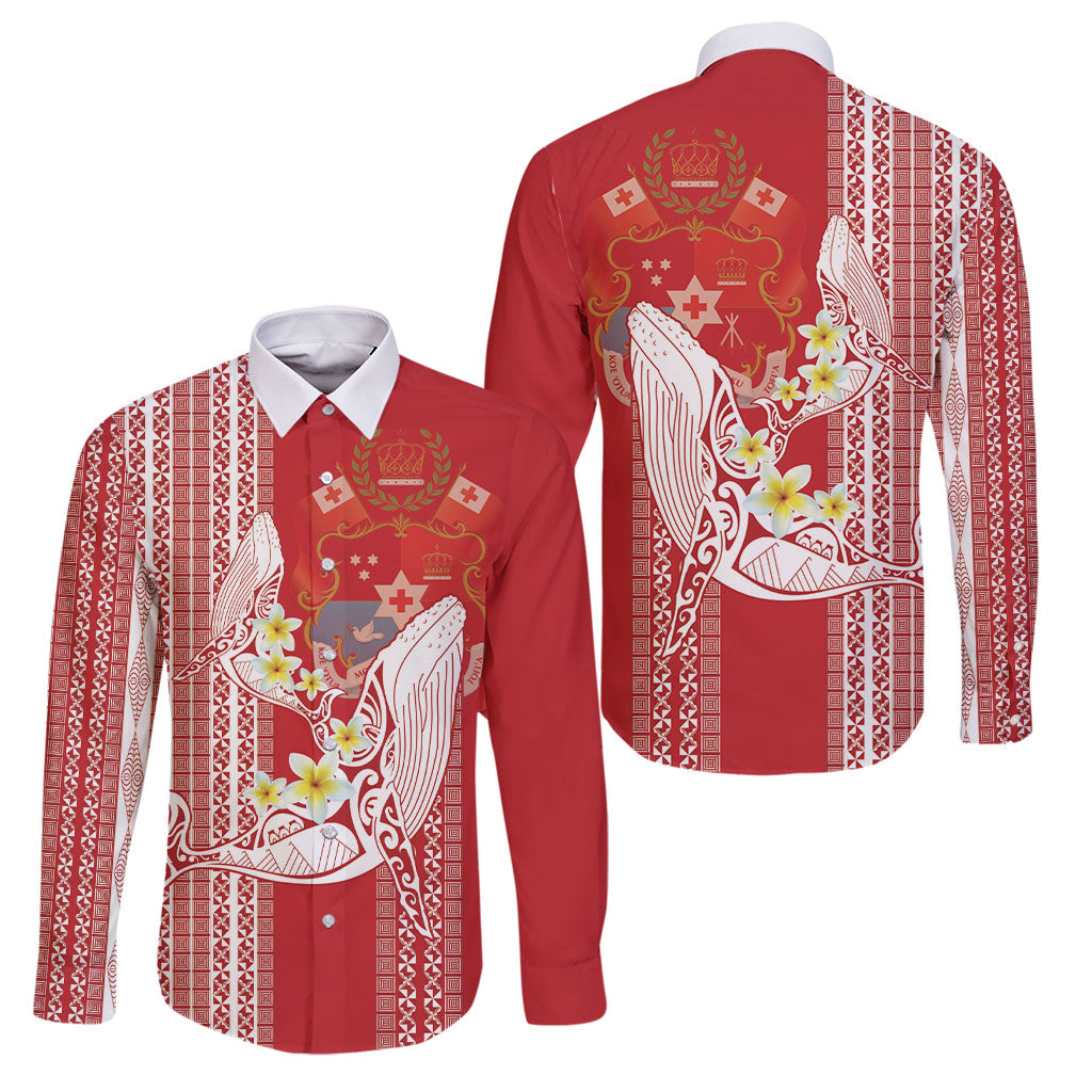 Swimming With Humpback Whales Season Tonga Family Matching Off The Shoulder Long Sleeve Dress and Hawaiian Shirt Tongan Tofuaa Ngatu Pattern Red LT14 Dad's Shirt - Long Sleeve Red - Polynesian Pride