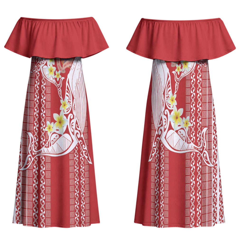 Swimming With Humpback Whales Season Tonga Family Matching Off Shoulder Maxi Dress and Hawaiian Shirt Tongan Tofuaa Ngatu Pattern Red LT14 Mom's Dress Red - Polynesian Pride