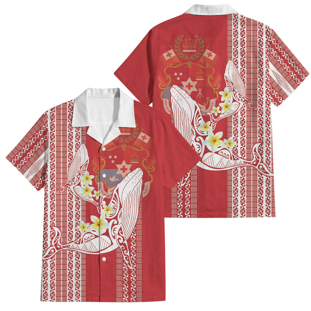 Swimming With Humpback Whales Season Tonga Family Matching Off Shoulder Maxi Dress and Hawaiian Shirt Tongan Tofuaa Ngatu Pattern Red LT14 Dad's Shirt - Short Sleeve Red - Polynesian Pride