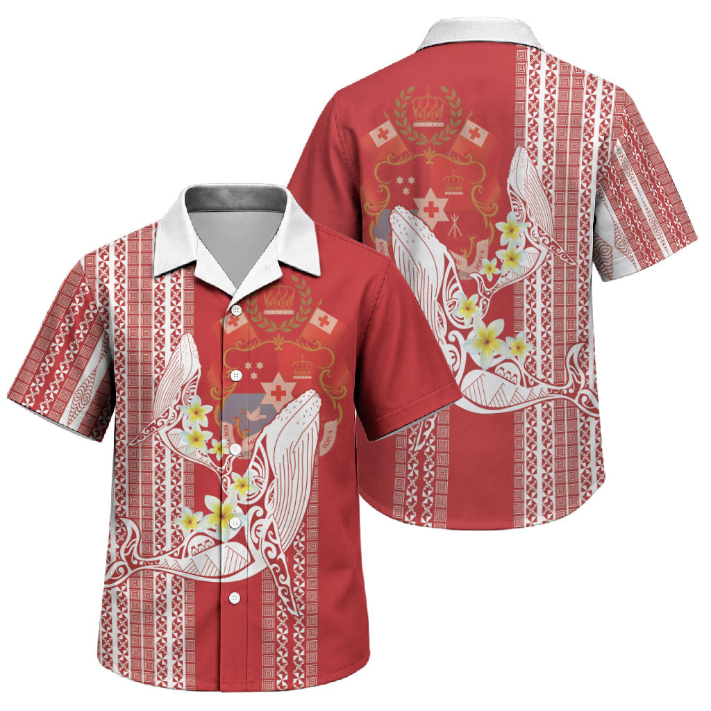 Swimming With Humpback Whales Season Tonga Family Matching Off Shoulder Maxi Dress and Hawaiian Shirt Tongan Tofuaa Ngatu Pattern Red LT14 Son's Shirt Red - Polynesian Pride