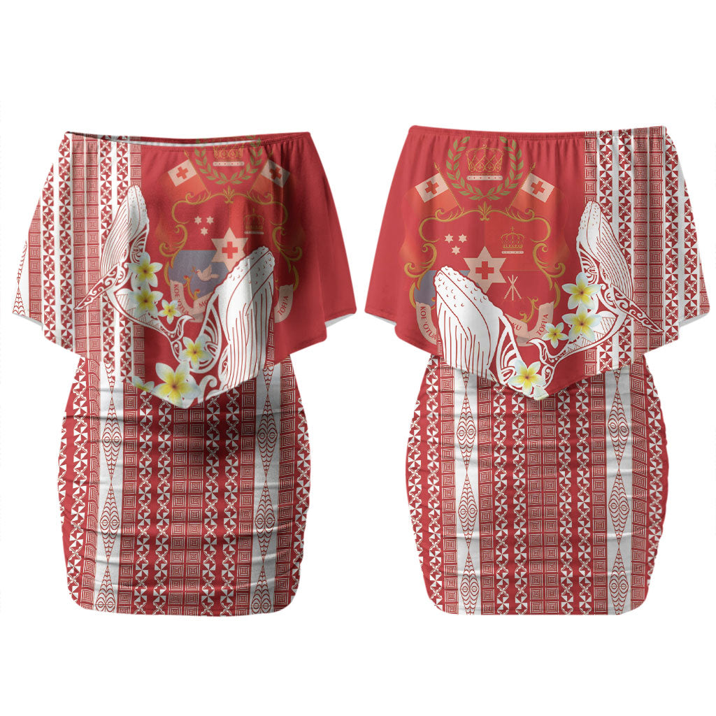 Swimming With Humpback Whales Season Tonga Family Matching Off Shoulder Short Dress and Hawaiian Shirt Tongan Tofuaa Ngatu Pattern Red LT14 Mom's Dress Red - Polynesian Pride