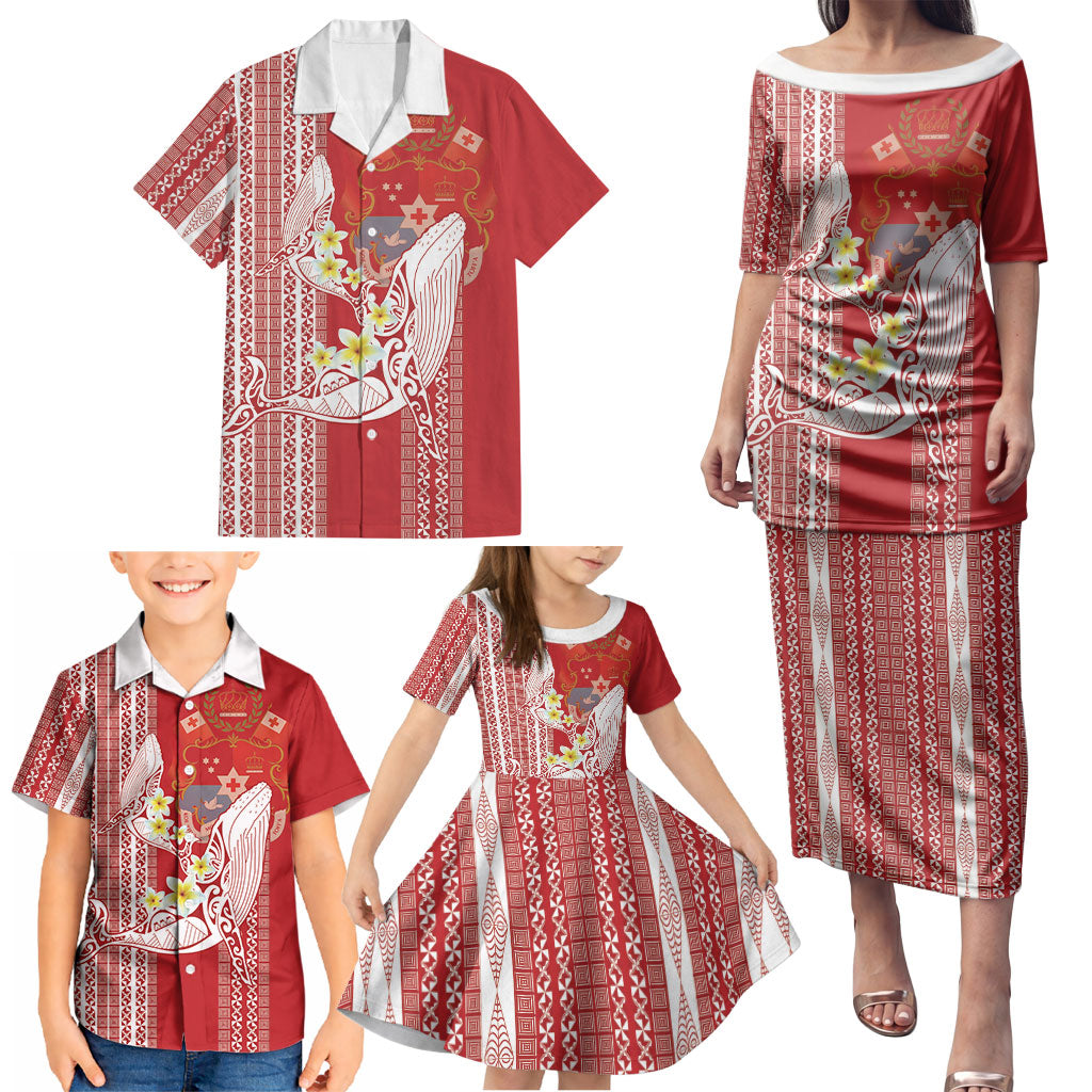 Swimming With Humpback Whales Season Tonga Family Matching Puletasi and Hawaiian Shirt Tongan Tofuaa Ngatu Pattern Red LT14 - Polynesian Pride