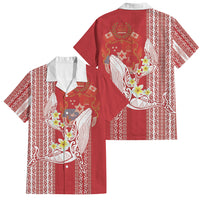 Swimming With Humpback Whales Season Tonga Family Matching Puletasi and Hawaiian Shirt Tongan Tofuaa Ngatu Pattern Red LT14 Dad's Shirt - Short Sleeve Red - Polynesian Pride