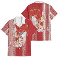 Swimming With Humpback Whales Season Tonga Family Matching Short Sleeve Bodycon Dress and Hawaiian Shirt Tongan Tofuaa Ngatu Pattern Red LT14 Dad's Shirt - Short Sleeve Red - Polynesian Pride