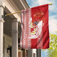 Swimming With Humpback Whales Season Tonga Garden Flag Tongan Tofuaa Ngatu Pattern Red LT14 House Flag Red - Polynesian Pride