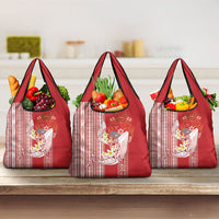 Swimming With Humpback Whales Season Tonga Grocery Bag Tongan Tofuaa Ngatu Pattern Red LT14 3-pack One Size Red - Polynesian Pride