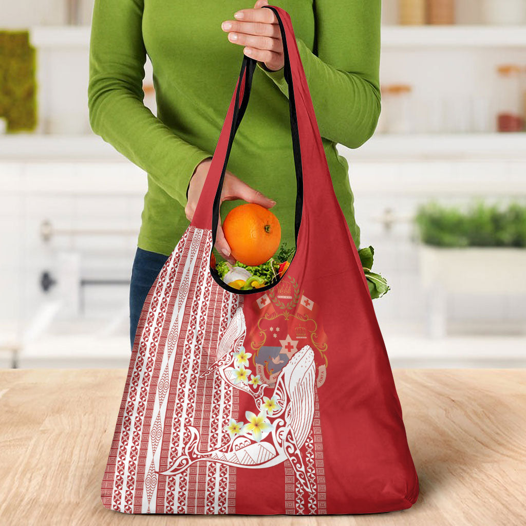 Swimming With Humpback Whales Season Tonga Grocery Bag Tongan Tofuaa Ngatu Pattern Red LT14 - Polynesian Pride