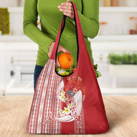 Swimming With Humpback Whales Season Tonga Grocery Bag Tongan Tofuaa Ngatu Pattern Red LT14 - Polynesian Pride