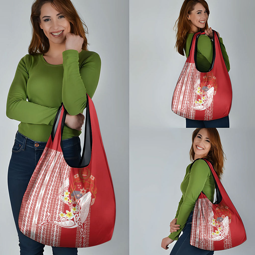 Swimming With Humpback Whales Season Tonga Grocery Bag Tongan Tofuaa Ngatu Pattern Red LT14 - Polynesian Pride