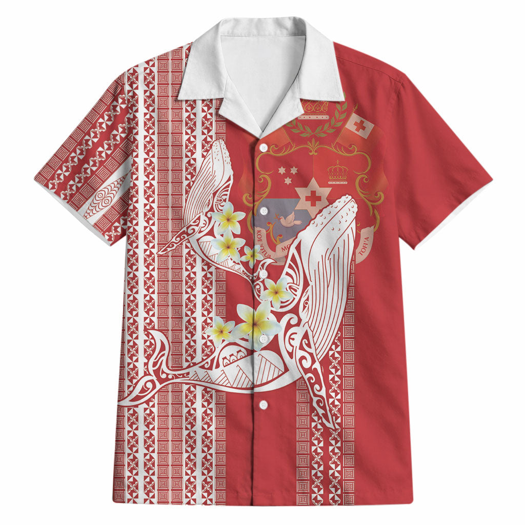 Swimming With Humpback Whales Season Tonga Hawaiian Shirt Tongan Tofuaa Ngatu Pattern Red LT14 Red - Polynesian Pride