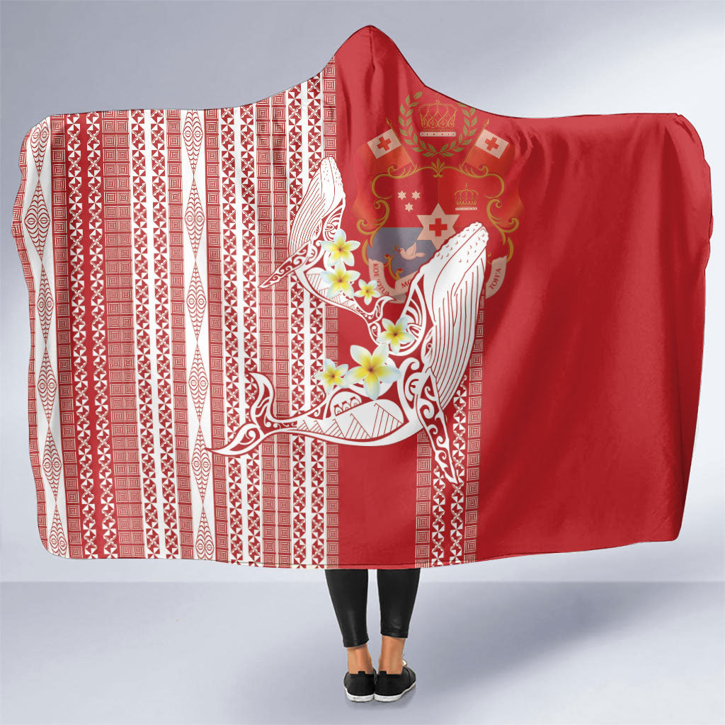 Swimming With Humpback Whales Season Tonga Hooded Blanket Tongan Tofuaa Ngatu Pattern Red LT14 One Size Red - Polynesian Pride