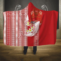 Swimming With Humpback Whales Season Tonga Hooded Blanket Tongan Tofuaa Ngatu Pattern Red LT14 - Polynesian Pride