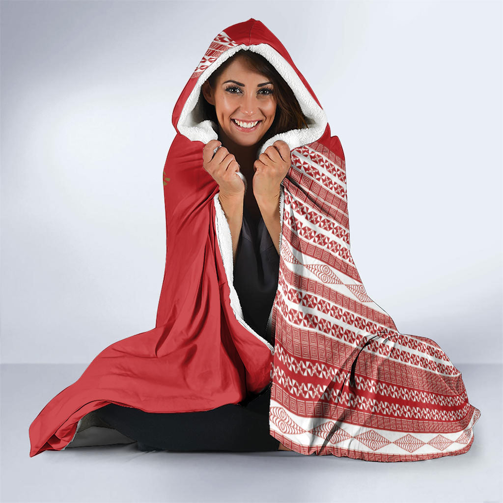 Swimming With Humpback Whales Season Tonga Hooded Blanket Tongan Tofuaa Ngatu Pattern Red LT14 - Polynesian Pride