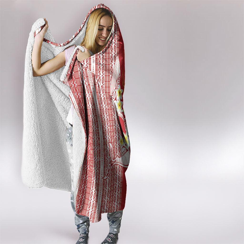 Swimming With Humpback Whales Season Tonga Hooded Blanket Tongan Tofuaa Ngatu Pattern Red LT14 - Polynesian Pride