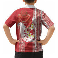 Swimming With Humpback Whales Season Tonga Kid Hawaiian Shirt Tongan Tofuaa Ngatu Pattern Red LT14 - Polynesian Pride