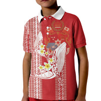 Swimming With Humpback Whales Season Tonga Kid Polo Shirt Tongan Tofuaa Ngatu Pattern Red LT14 Kid Red - Polynesian Pride
