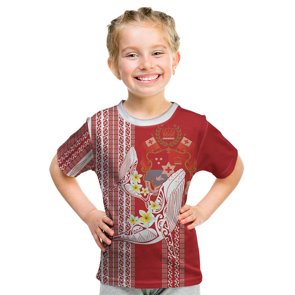 Swimming With Humpback Whales Season Tonga Kid T Shirt Tongan Tofuaa Ngatu Pattern Red LT14 Red - Polynesian Pride