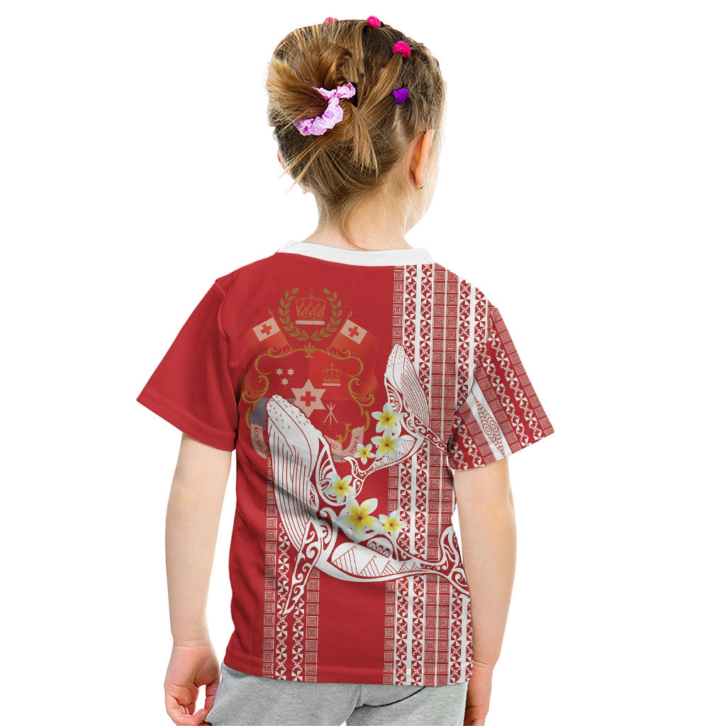 Swimming With Humpback Whales Season Tonga Kid T Shirt Tongan Tofuaa Ngatu Pattern Red LT14 - Polynesian Pride