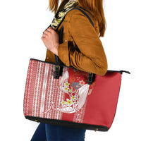 Swimming With Humpback Whales Season Tonga Leather Tote Bag Tongan Tofuaa Ngatu Pattern Red LT14 Red - Polynesian Pride