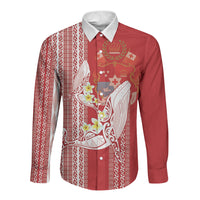Swimming With Humpback Whales Season Tonga Long Sleeve Button Shirt Tongan Tofuaa Ngatu Pattern Red LT14 Unisex Red - Polynesian Pride