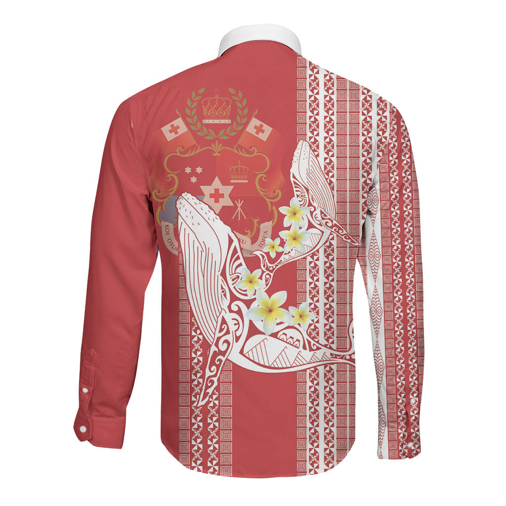 Swimming With Humpback Whales Season Tonga Long Sleeve Button Shirt Tongan Tofuaa Ngatu Pattern Red LT14 - Polynesian Pride