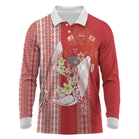 Swimming With Humpback Whales Season Tonga Long Sleeve Polo Shirt Tongan Tofuaa Ngatu Pattern Red LT14 Red - Polynesian Pride