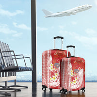 Swimming With Humpback Whales Season Tonga Luggage Cover Tongan Tofuaa Ngatu Pattern Red LT14 - Polynesian Pride
