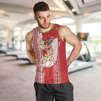 Swimming With Humpback Whales Season Tonga Men Tank Top Tongan Tofuaa Ngatu Pattern Red LT14 Red - Polynesian Pride