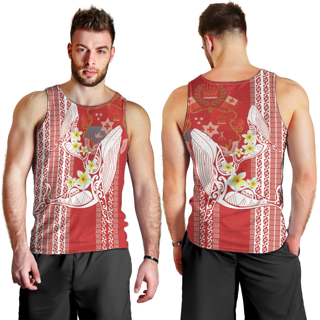 Swimming With Humpback Whales Season Tonga Men Tank Top Tongan Tofuaa Ngatu Pattern Red LT14 - Polynesian Pride