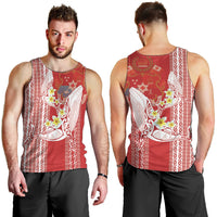Swimming With Humpback Whales Season Tonga Men Tank Top Tongan Tofuaa Ngatu Pattern Red LT14 - Polynesian Pride