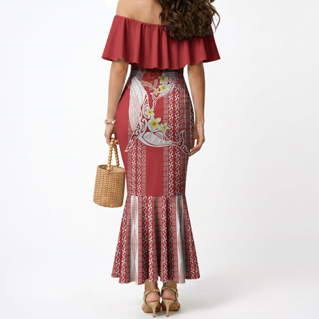 Swimming With Humpback Whales Season Tonga Mermaid Dress Tongan Tofuaa Ngatu Pattern Red LT14 - Polynesian Pride