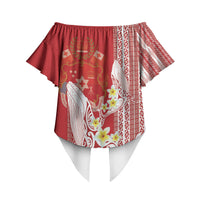 Swimming With Humpback Whales Season Tonga Off Shoulder Wrap Waist Top Tongan Tofuaa Ngatu Pattern Red LT14 - Polynesian Pride