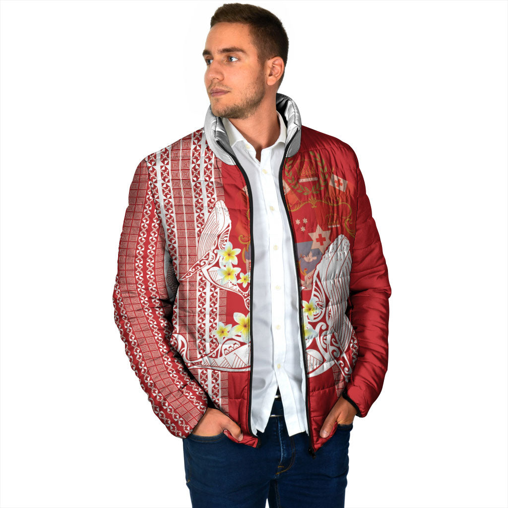 Swimming With Humpback Whales Season Tonga Padded Jacket Tongan Tofuaa Ngatu Pattern Red LT14 - Polynesian Pride
