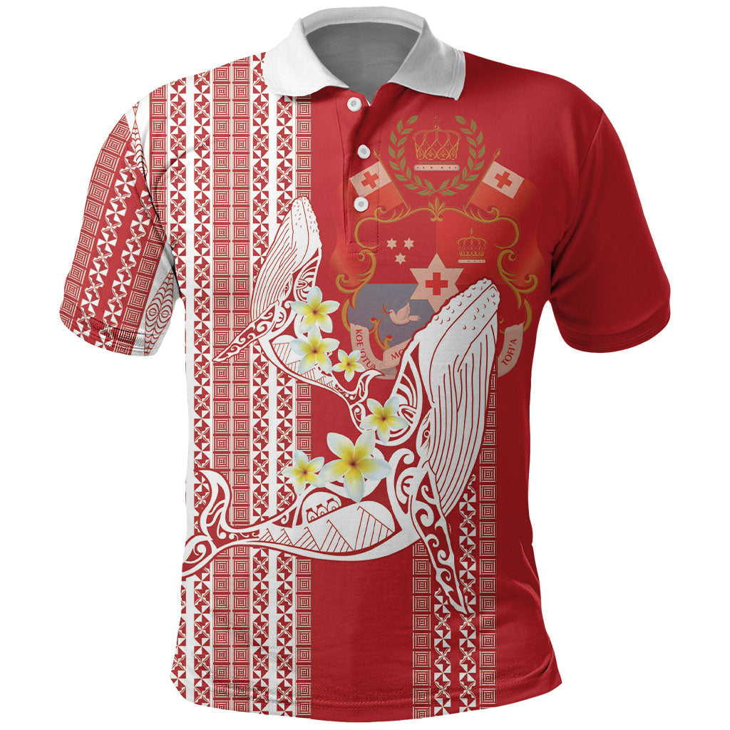 Swimming With Humpback Whales Season Tonga Polo Shirt Tongan Tofuaa Ngatu Pattern Red LT14 Red - Polynesian Pride
