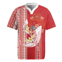 Swimming With Humpback Whales Season Tonga Rugby Jersey Tongan Tofuaa Ngatu Pattern Red LT14 Red - Polynesian Pride
