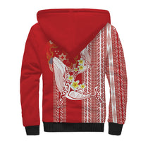 Swimming With Humpback Whales Season Tonga Sherpa Hoodie Tongan Tofuaa Ngatu Pattern Red LT14 - Polynesian Pride