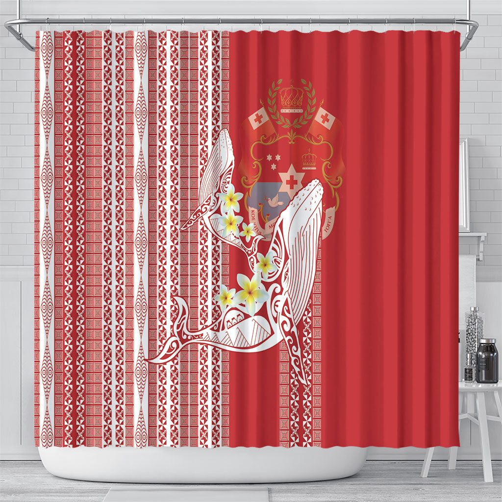 Swimming With Humpback Whales Season Tonga Shower Curtain Tongan Tofuaa Ngatu Pattern Red LT14 - Polynesian Pride