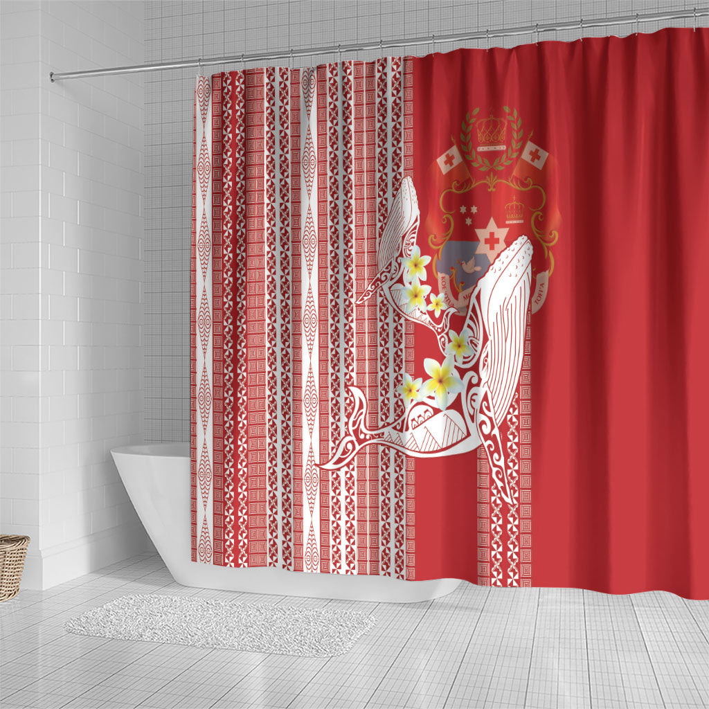 Swimming With Humpback Whales Season Tonga Shower Curtain Tongan Tofuaa Ngatu Pattern Red LT14 - Polynesian Pride