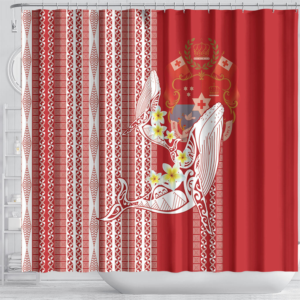 Swimming With Humpback Whales Season Tonga Shower Curtain Tongan Tofuaa Ngatu Pattern Red LT14 - Polynesian Pride