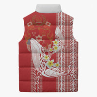 Swimming With Humpback Whales Season Tonga Sleeveless Puffer Jacket Tongan Tofuaa Ngatu Pattern Red LT14 - Polynesian Pride