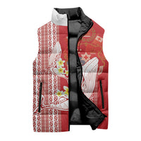 Swimming With Humpback Whales Season Tonga Sleeveless Puffer Jacket Tongan Tofuaa Ngatu Pattern Red LT14 - Polynesian Pride