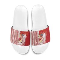 Swimming With Humpback Whales Season Tonga Slide Sandals Tongan Tofuaa Ngatu Pattern Red LT14 Red - Polynesian Pride