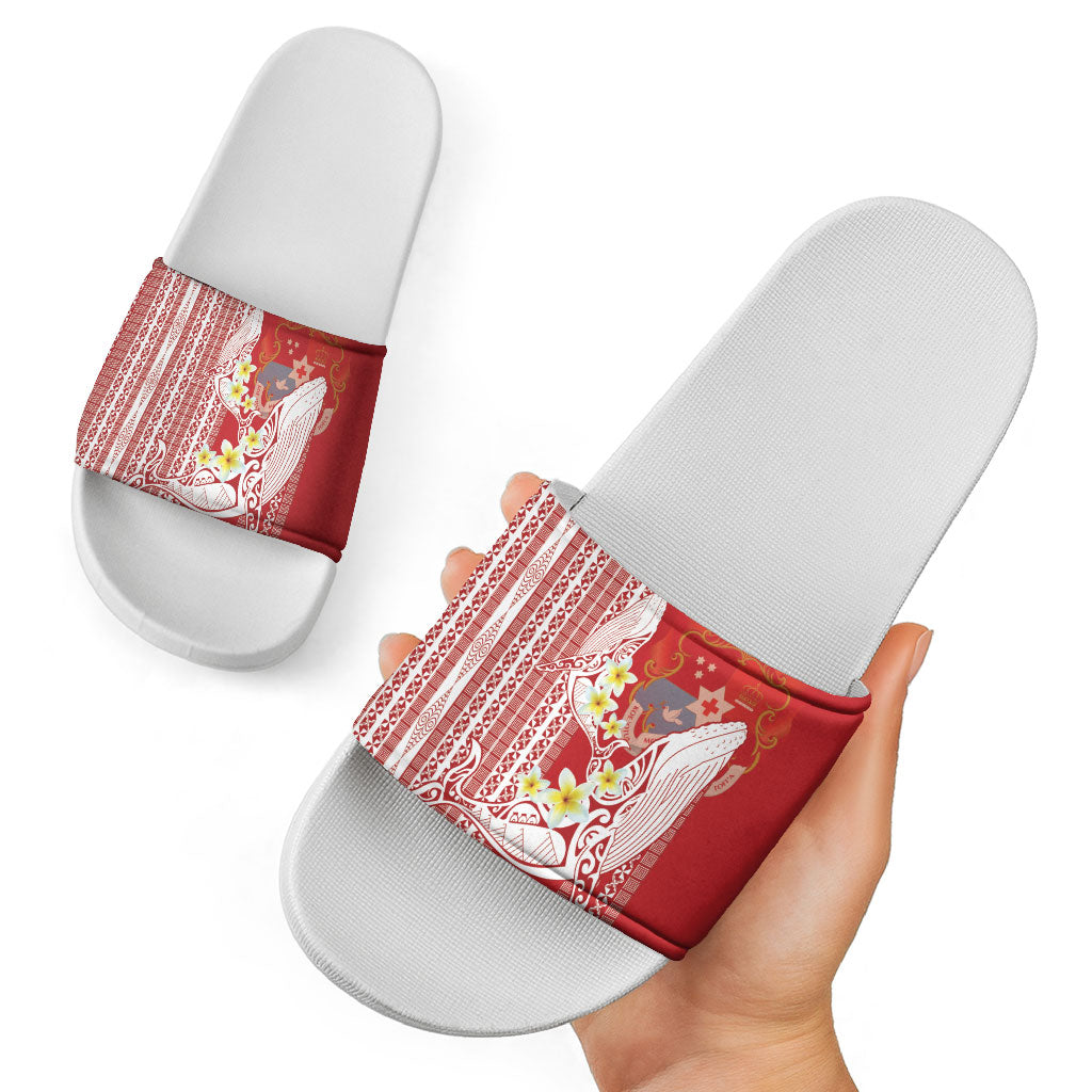 Swimming With Humpback Whales Season Tonga Slide Sandals Tongan Tofuaa Ngatu Pattern Red LT14 - Polynesian Pride