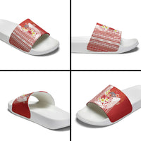Swimming With Humpback Whales Season Tonga Slide Sandals Tongan Tofuaa Ngatu Pattern Red LT14 - Polynesian Pride